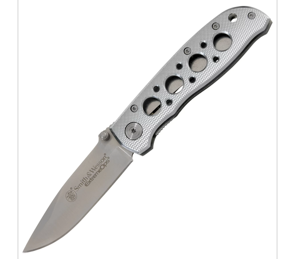 Smith & Wesson Extreme Ops Silver Folder Fine Edge Drop Point Blade Tactical Knife