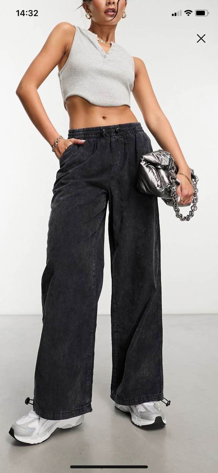 ASOS DESIGN cord parachute cargo trousers in washed black