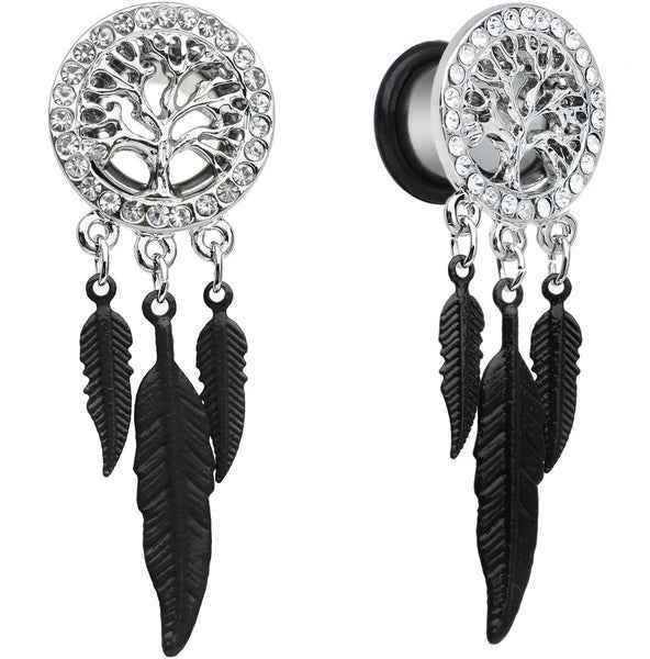 00 Gauge Clear Gem Steel Single Flare Tree of Life Dangle Plug Set