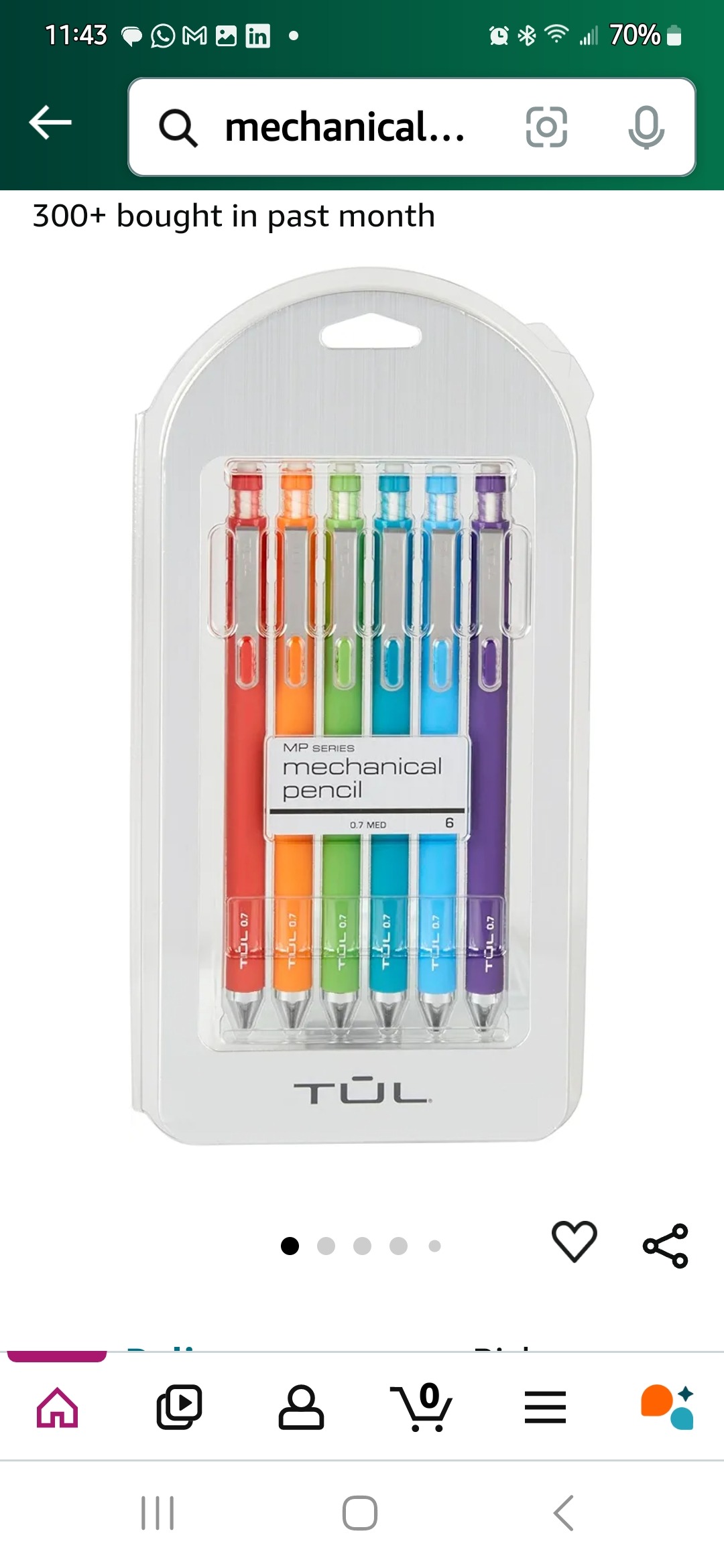 TUL® Mechanical Pencils, 0.7 mm, Assorted Barrel Colors, Pack Of 6 Pencils