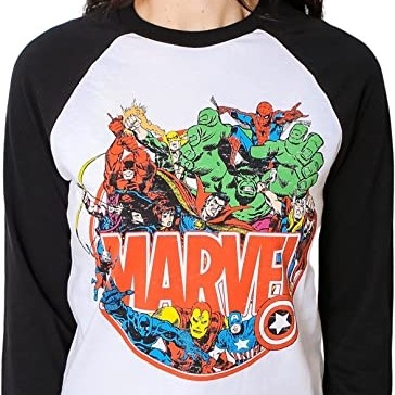 Marvel Crewneck Graphic Unisex T Shirts Adult Long Sleeve 3/4 Reglan Retro Group Casual Cotton Shirt