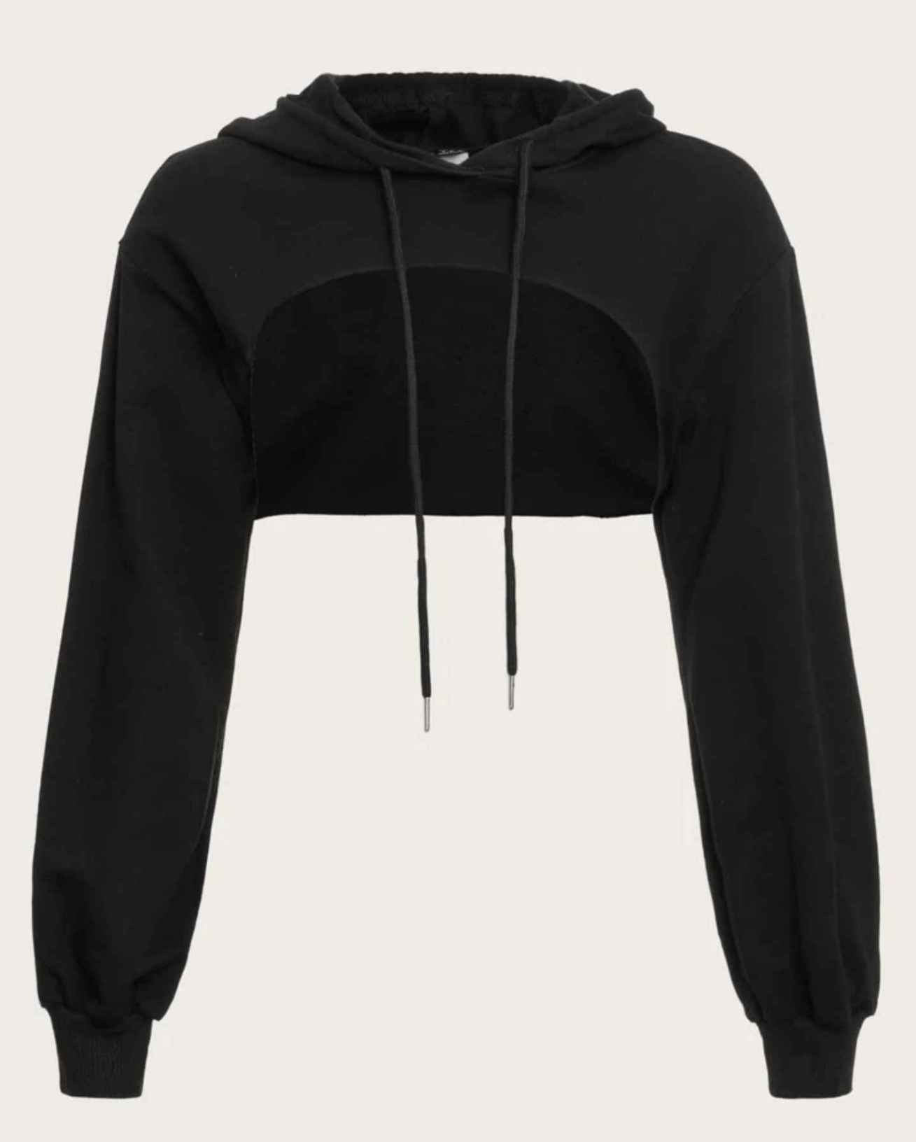 Drawstring Detail Super Crop Hoodie Without Camisole