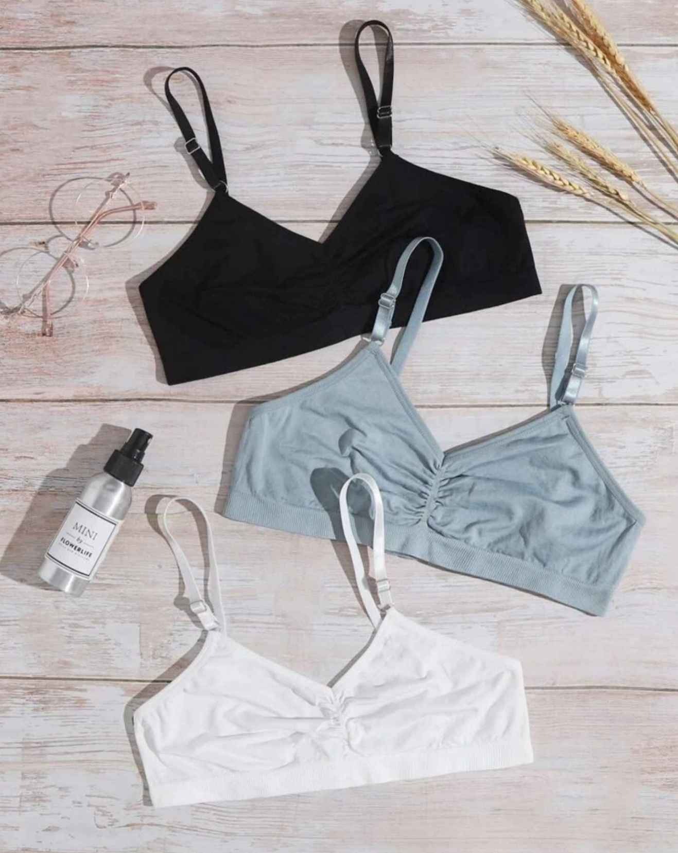 3pack Plain Ruched Bralette Set