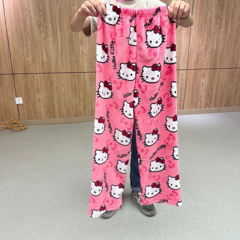 Hello Kitty Pajama Pants Y2k Fairy Sanrio Flannel Autumn Warm Women Pant Fashion