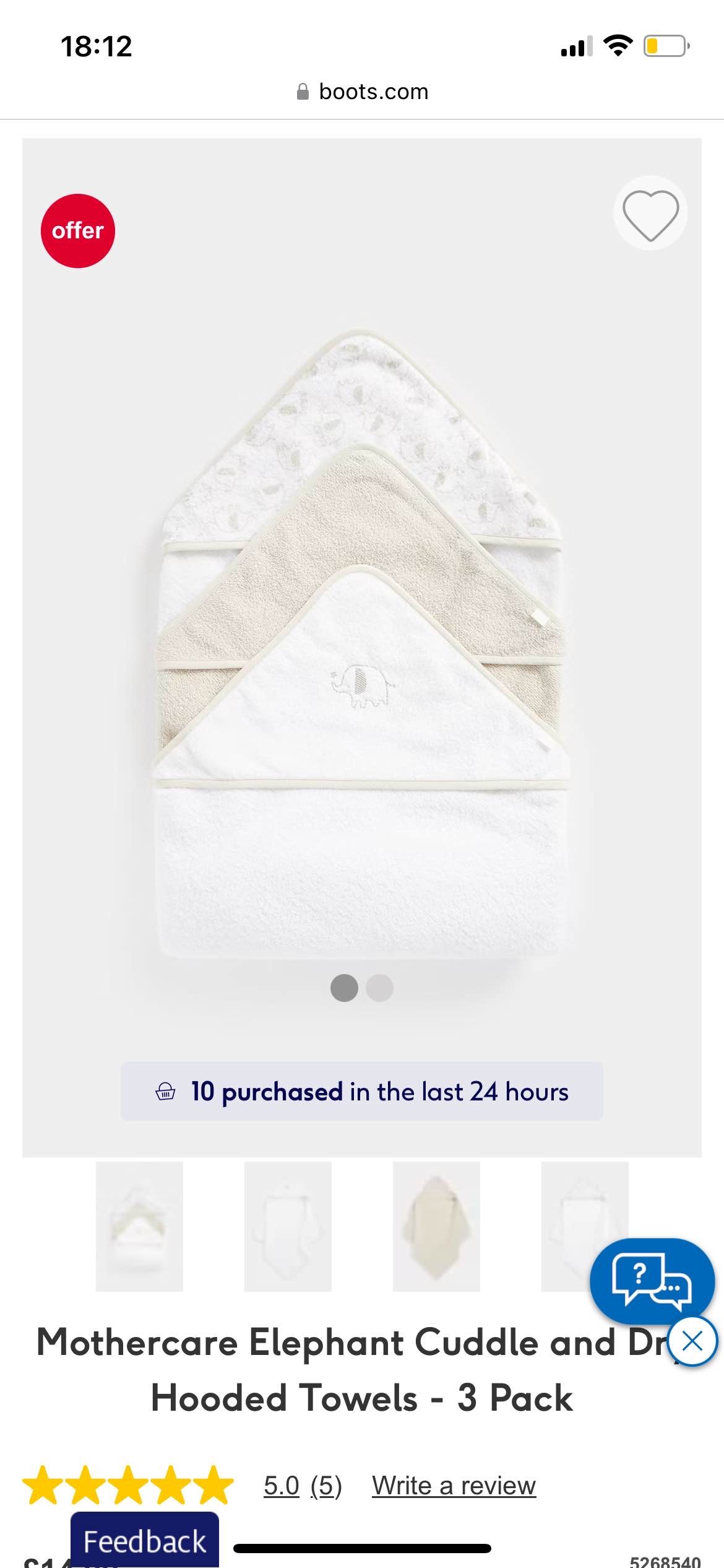 Mothercare Elephant Cuddle and Dry Hooded Towels - 3 Pack