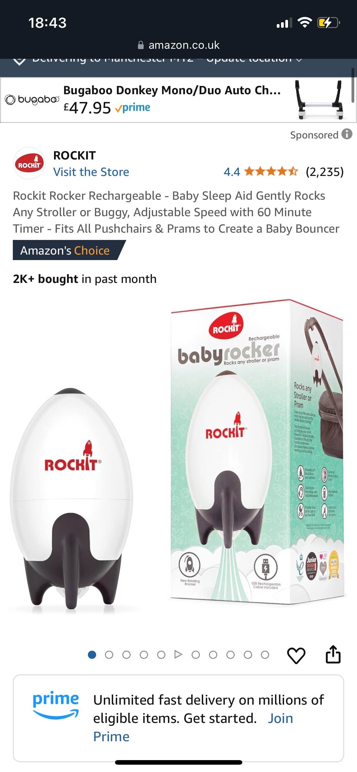 Rockit Rocker Rechargeable - Baby Sleep Aid Gently Rocks Any Stroller or Buggy, Adjustable Speed with 60 Minute Timer - Fits All Pushchairs & Prams to Create a Baby Bouncer
