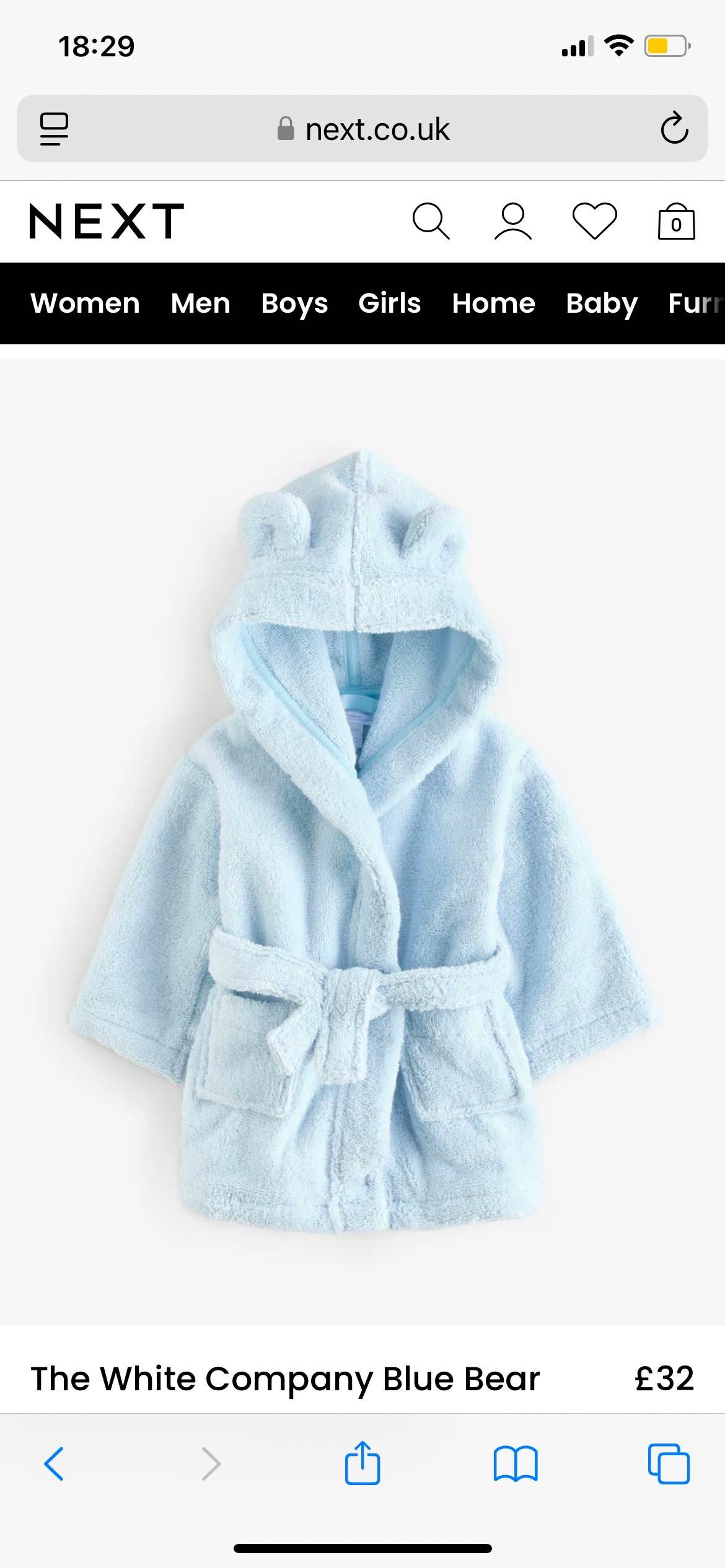 The White Company Blue Bear Baby 100% Cotton Robe