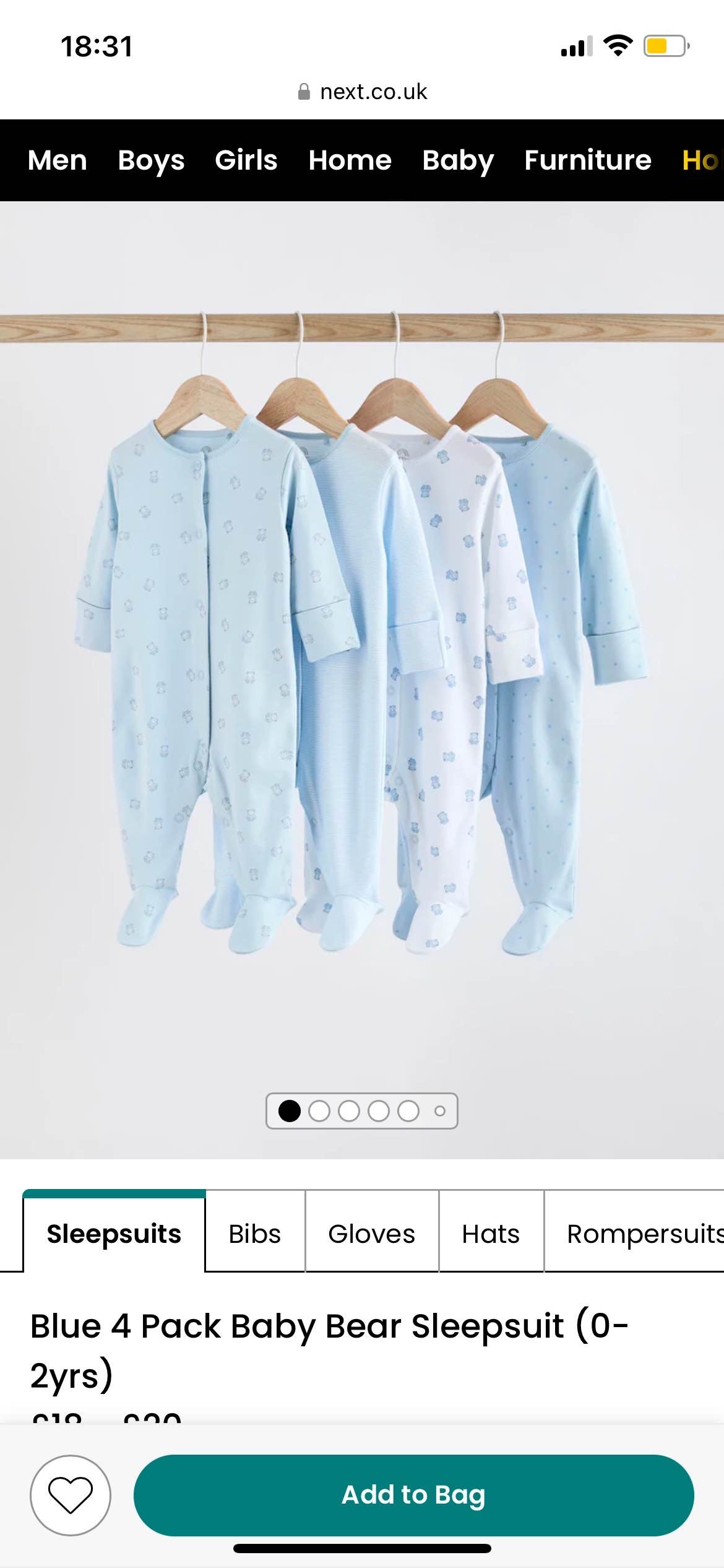 Blue 4 Pack Baby Bear Sleepsuit (0-2yrs)