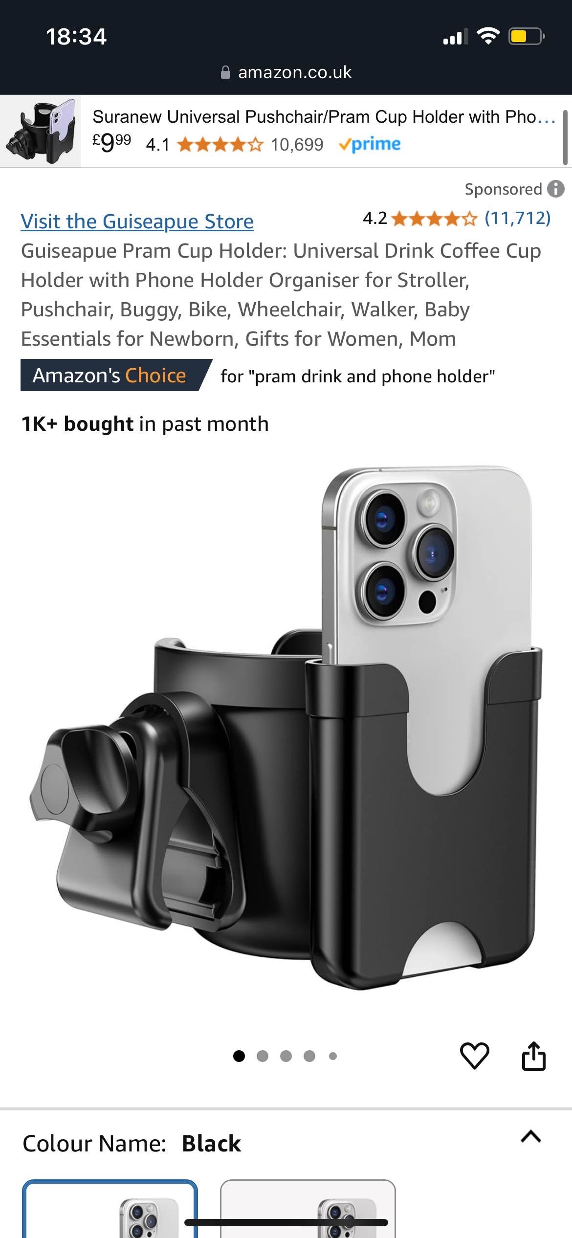 Guiseapue Pram Cup Holder: Universal Drink Coffee Cup Holder with Phone Holder Organiser for Stroller, Pushchair, Buggy, Bike, Wheelchair, Walker, Baby Essentials for Newborn, Gifts for Women, Mom