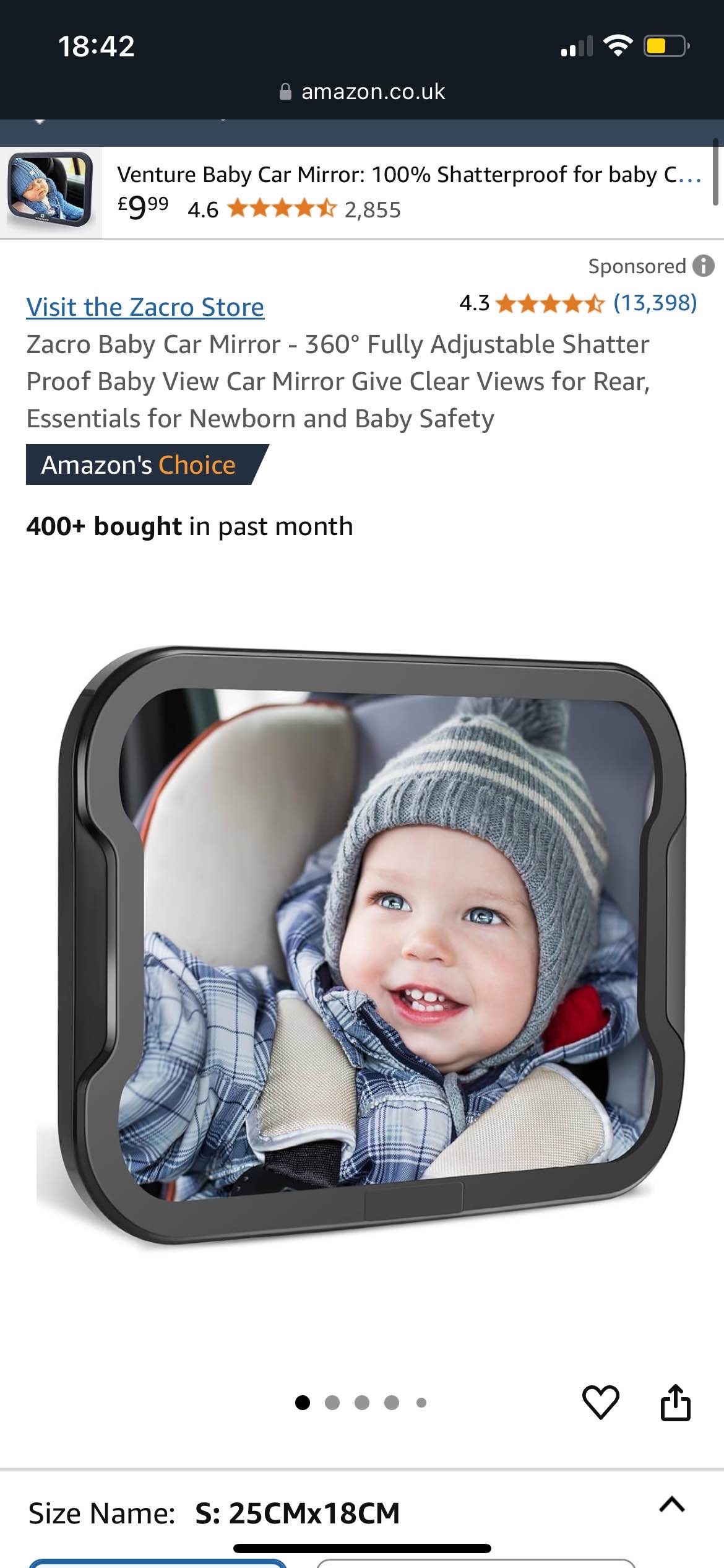 Zacro Baby Car Mirror - 360° Fully Adjustable Shatter Proof Baby View Car Mirror Give Clear Views for Rear, Essentials for Newborn and Baby Safety