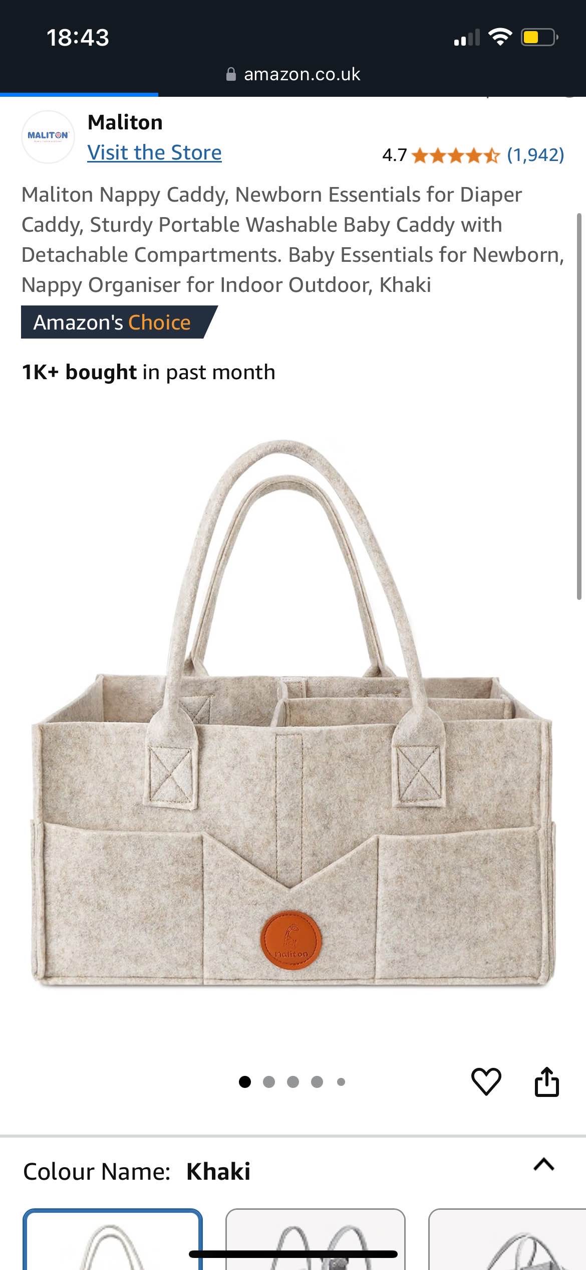 Maliton Nappy Caddy, Newborn Essentials for Diaper Caddy, Sturdy Portable Washable Baby Caddy with Detachable Compartments. Baby Essentials for Newborn, Nappy Organiser for Indoor Outdoor, Khaki