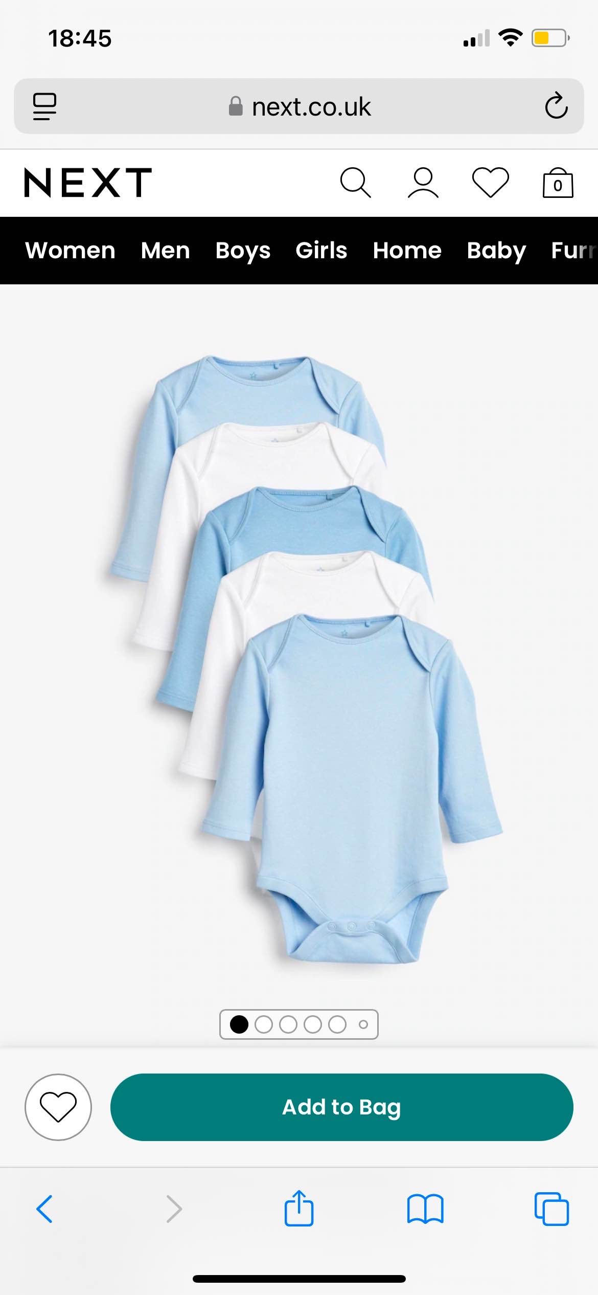 Blue 5 Pack Baby Long Sleeve Bodysuits