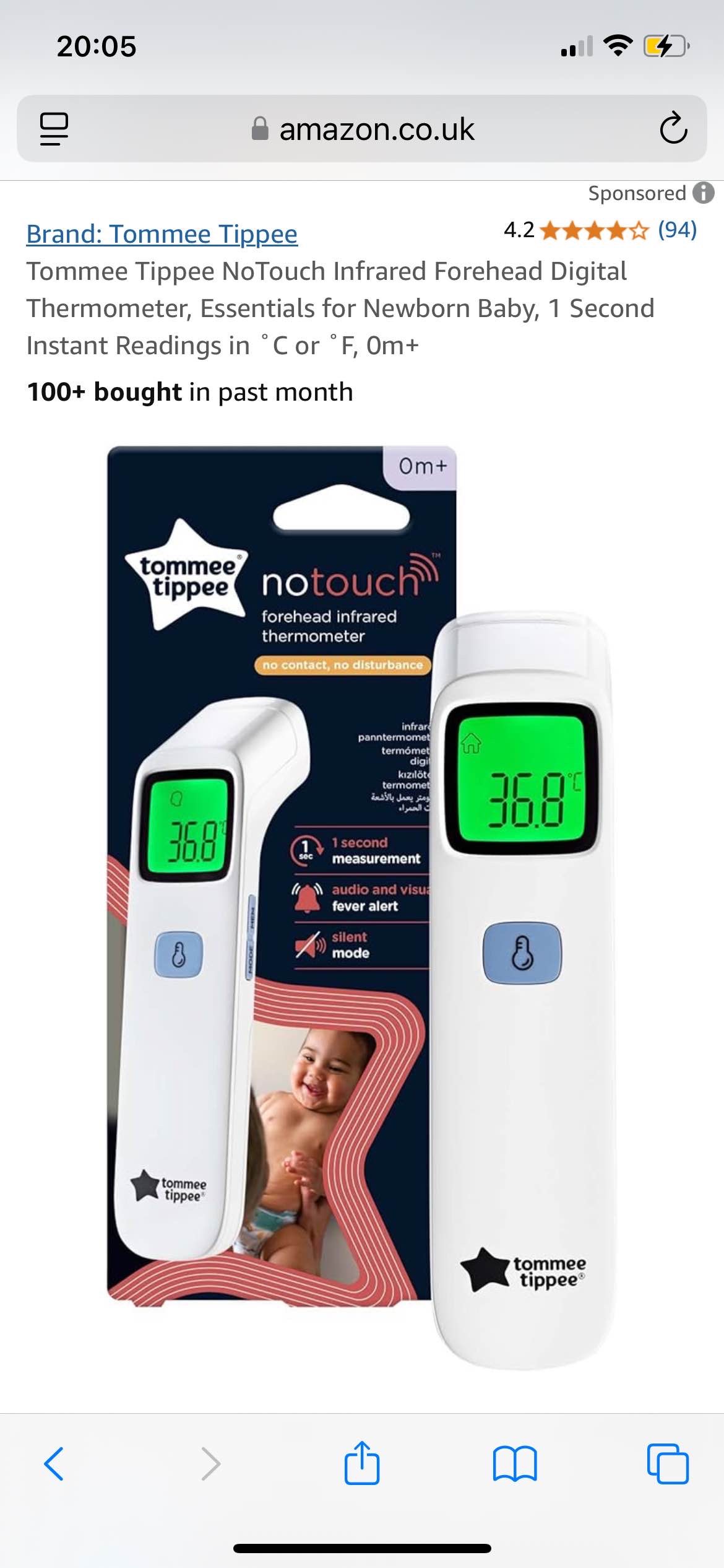 Tommee Tippee NoTouch Infrared Forehead Digital Thermometer, Essentials for Newborn Baby, 1 Second Instant Readings in ˚C or ˚F, 0m+