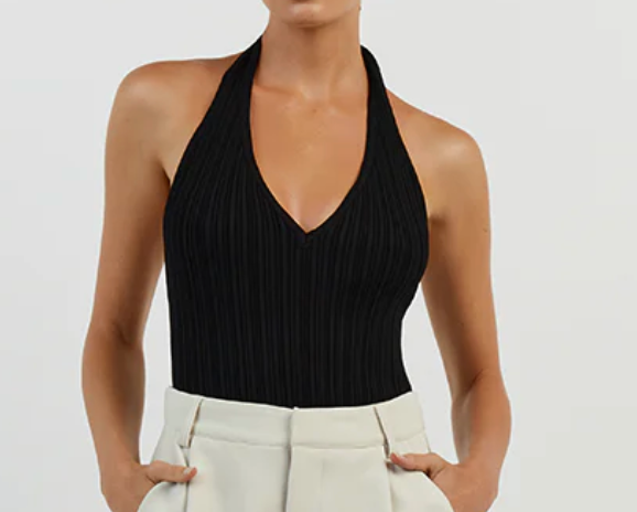 SIENNA BLACK PLUNGE HALTER TOP