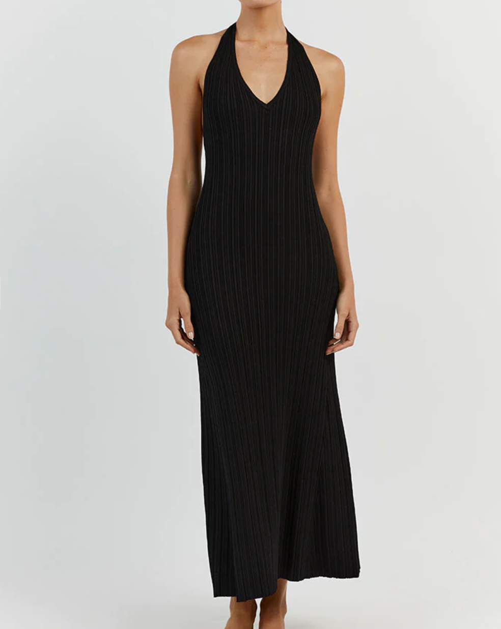 SIENNA BLACK PLUNGE HALTER MIDI