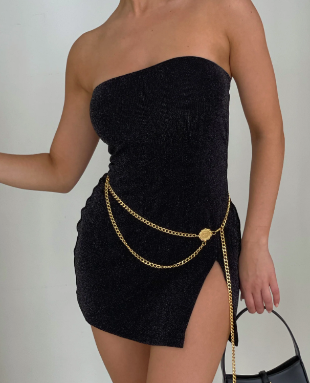 AURELIE Strapless Split Mini Dress - Black