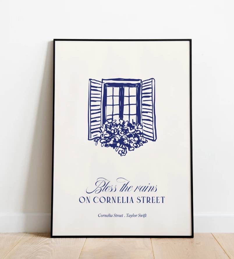 Cornelia Street Print • Taylor Swiftie Lyrics Lover | Blue Wall Art Digital Download Boho Drawing Coastal | Retro Aesthetic Illustration