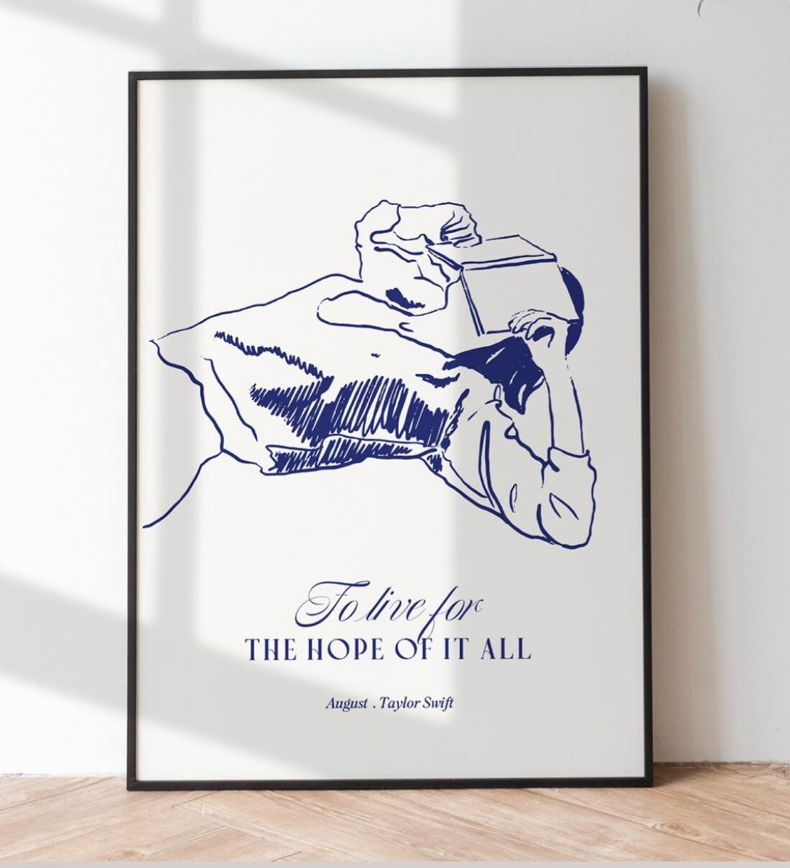 August Print • Taylor Swiftie Lyrics | Blue Wall Art Digital Download | Boho Drawing Book Coastal Retro Aesthetic Minimal Illustration