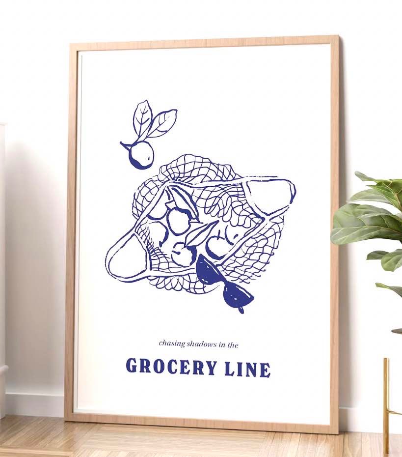 Folklore Print • Taylor Swiftie Cardigan Lyrics | Blue Wall Art Digital Download | Boho Drawing Coastal Retro Aesthetic Minimal Illustration