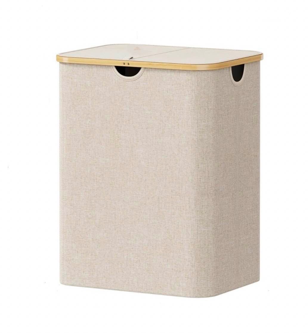 Lifewit 120L Laundry Basket with Lid, Clothes Hampers for Laundry with Bamboo Handles and A Removable Laundry Bag, Large Foldable Laundry Hamper for Bedroom, Bathroom, Dorm, Laundry Room, Beige