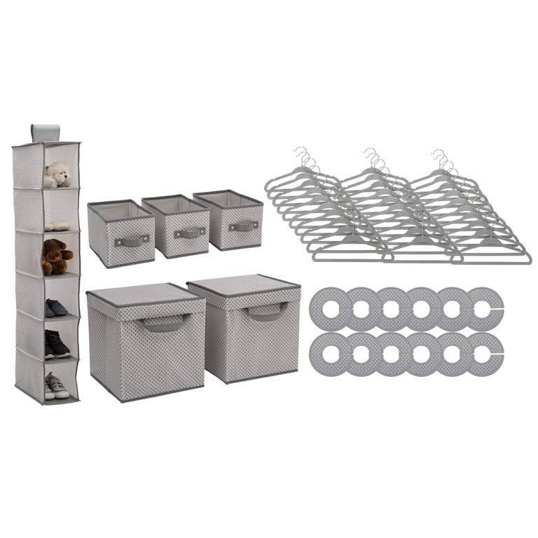 Children Nursery Storage 48 Piece Set - Easy Storage/Organization Solution - Keeps Bedroom, Nursery & Closet Clean, Cool Grey