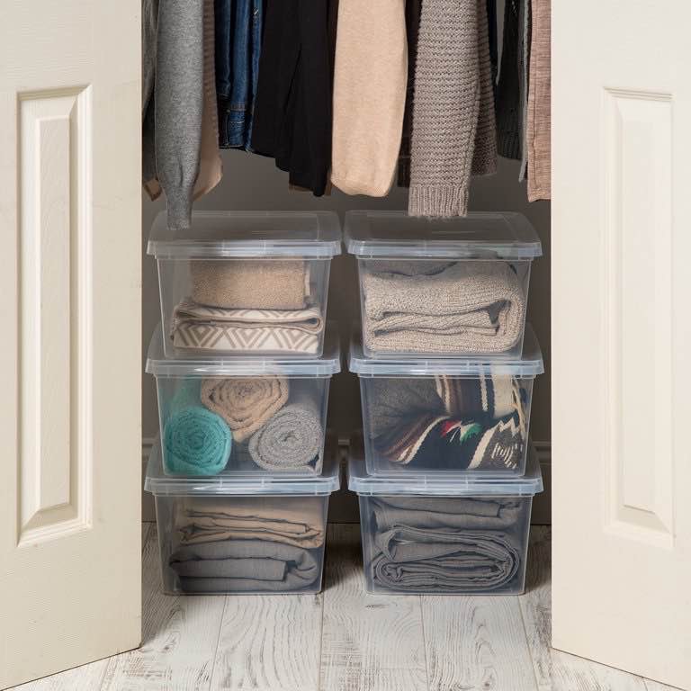 Mainstays 17 QT Plastic Stackable Closet Storage Box - Clear - 6 Pack