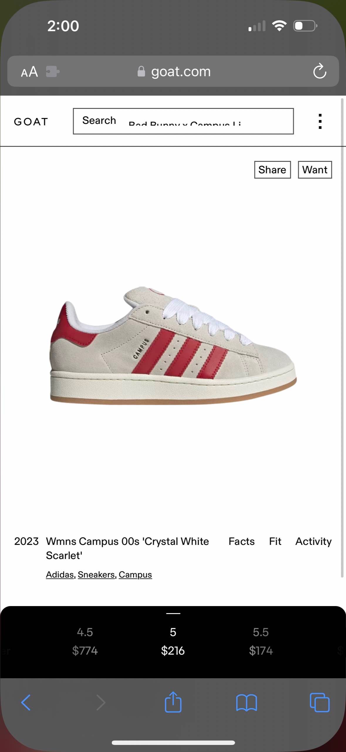 Wmns Campus 00s 'Crystal White Scarlet'