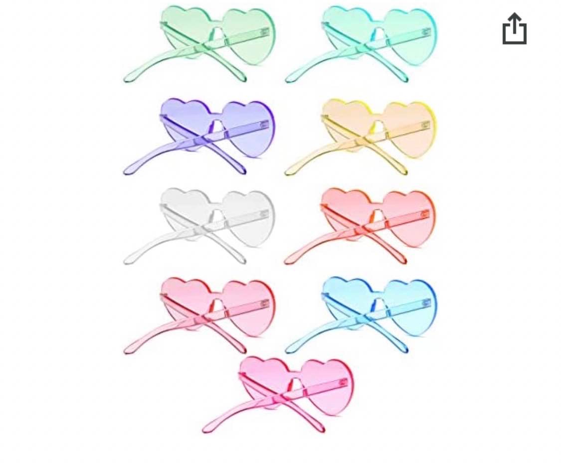 Heart Glasses 9 Pieces, Rimless Heart Shaped Sunglasses, Candy Color Heart Shaped Glasses, Party Sunglasses Heart Sunglasses for Women - Party Favors for Birthday Graduation Beach Pool Party
