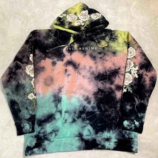 Civil Regime White Rose Thunder Wash Crewneck Hoodie Sz L