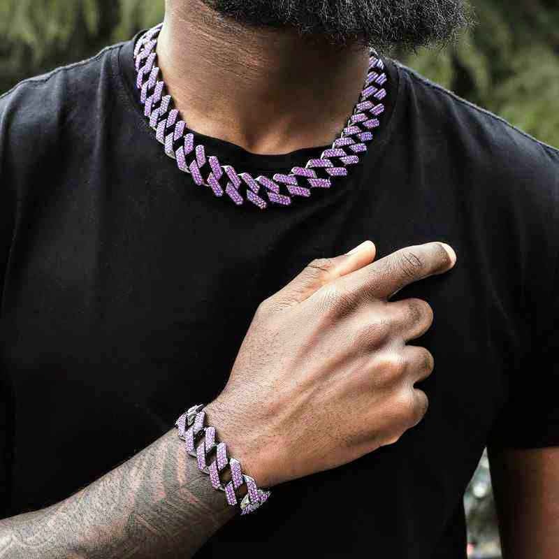 Iced Purple 20mm Miami Cuban Chain & Bracelet Set