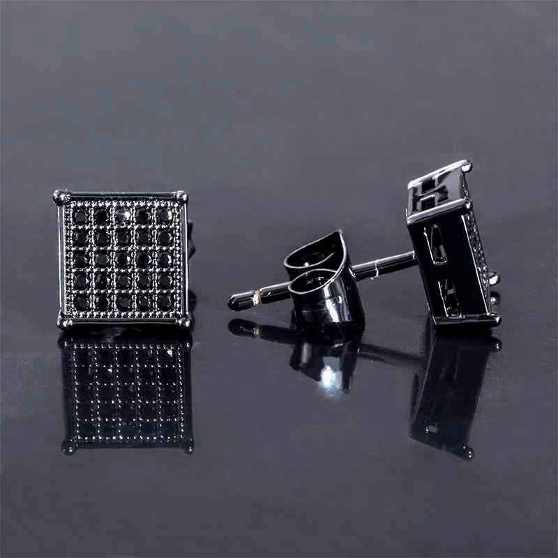 Moissanite Square Black Diamonds Paved Stud Earrings In 18K Black Gold Plated - Helloice Jewelry