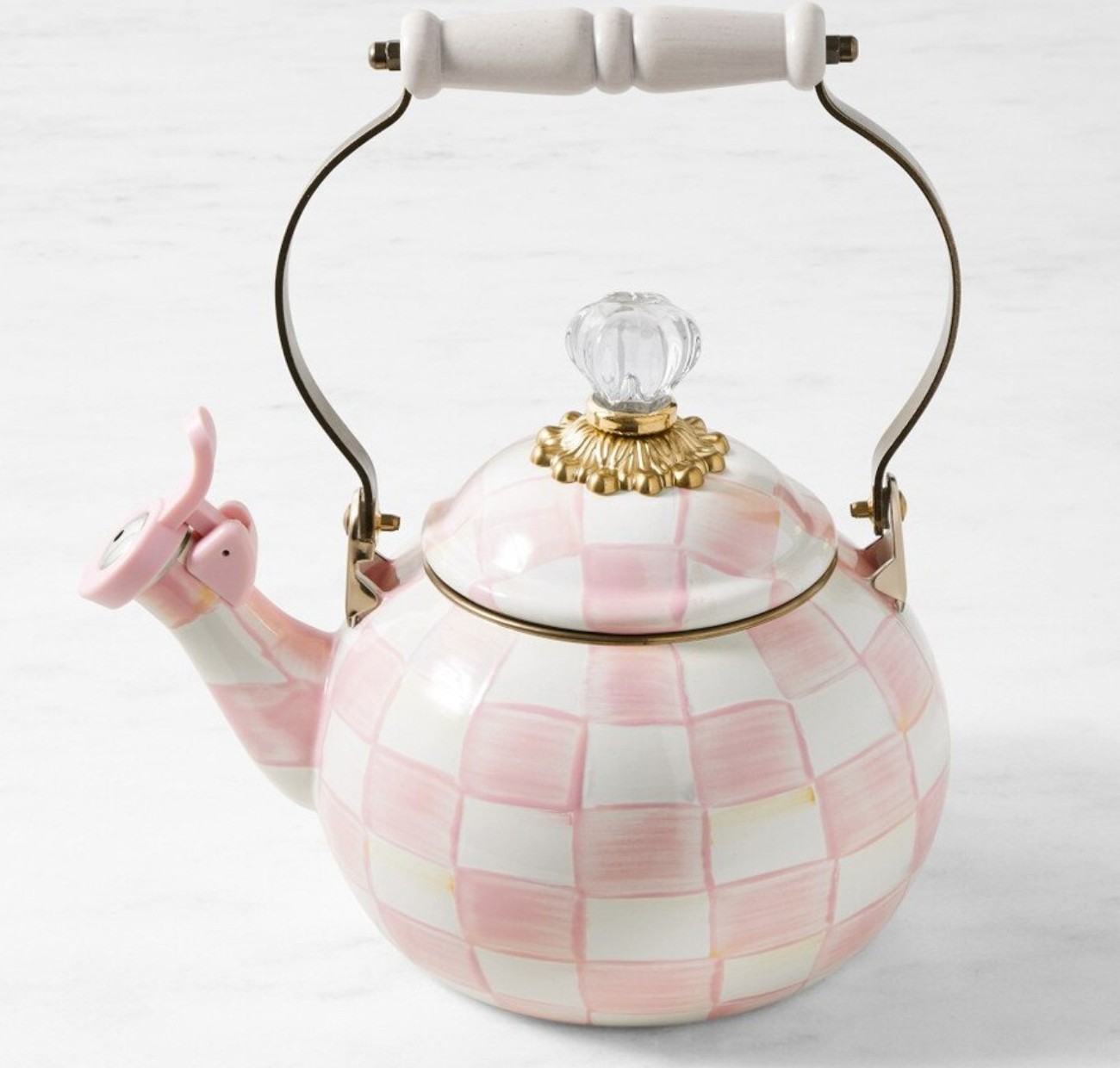 MacKenzie-Childs Rosy Check Whistling Tea Kettle
