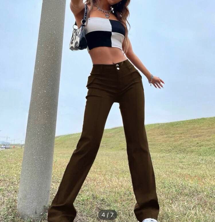 Flap Pocket Side Boot-cut Leg Pants