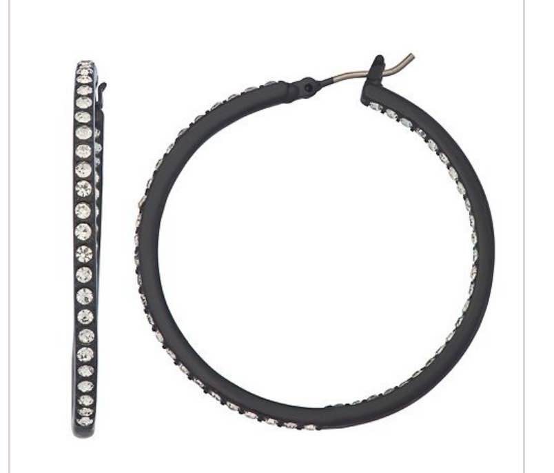 Simply Vera Vera Wang Large Black Simulated Crystal Hoop Earrings