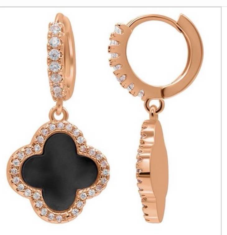 Adornia 14k Gold Plated Crystal Halo Clover Dangle Huggie Earrings