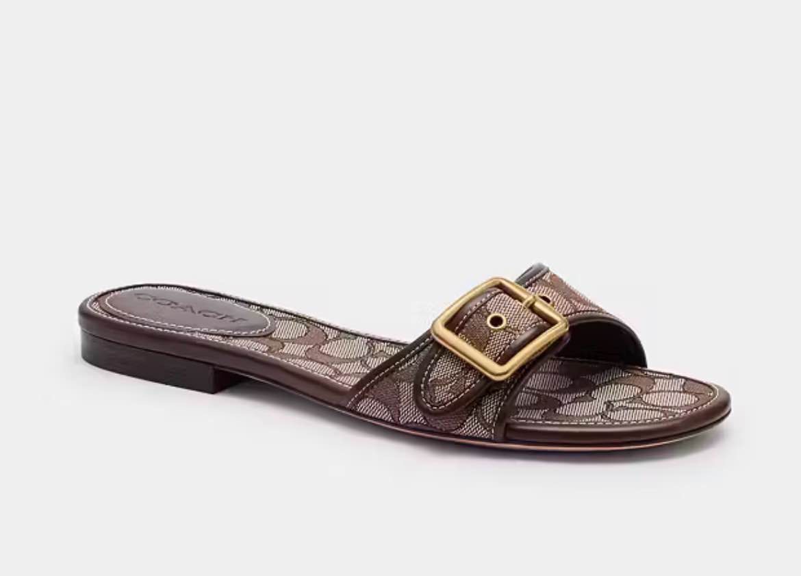 COACH Womans Margot Flat Sandals in Dark Brown