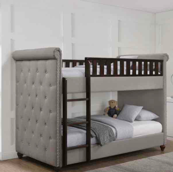 Ava Children's Light Grey Linen Fabric Chesterfield Bunk Bed