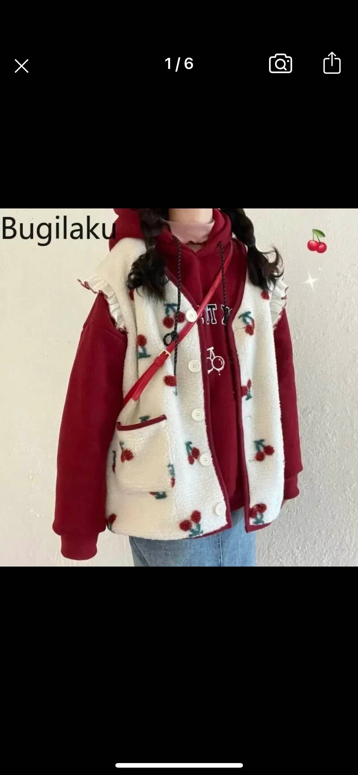 Autumn Winter New Arrival Fashion Vests Women Cherry Printed V-neck Sleeveless Button Up Outerwear Coats Casual Loose Jackets