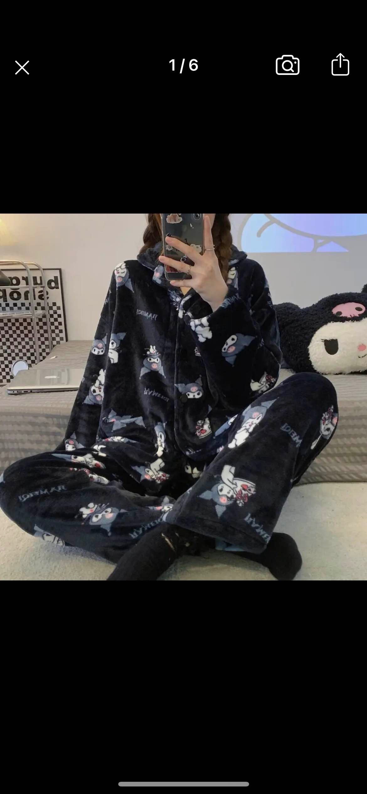 Sanrios Kuromi Mymelody Cinnamoroll kawaii Cartoon Flannel Pajamas Set Winter Warm Women Anime Plush Homewear Birthday Present