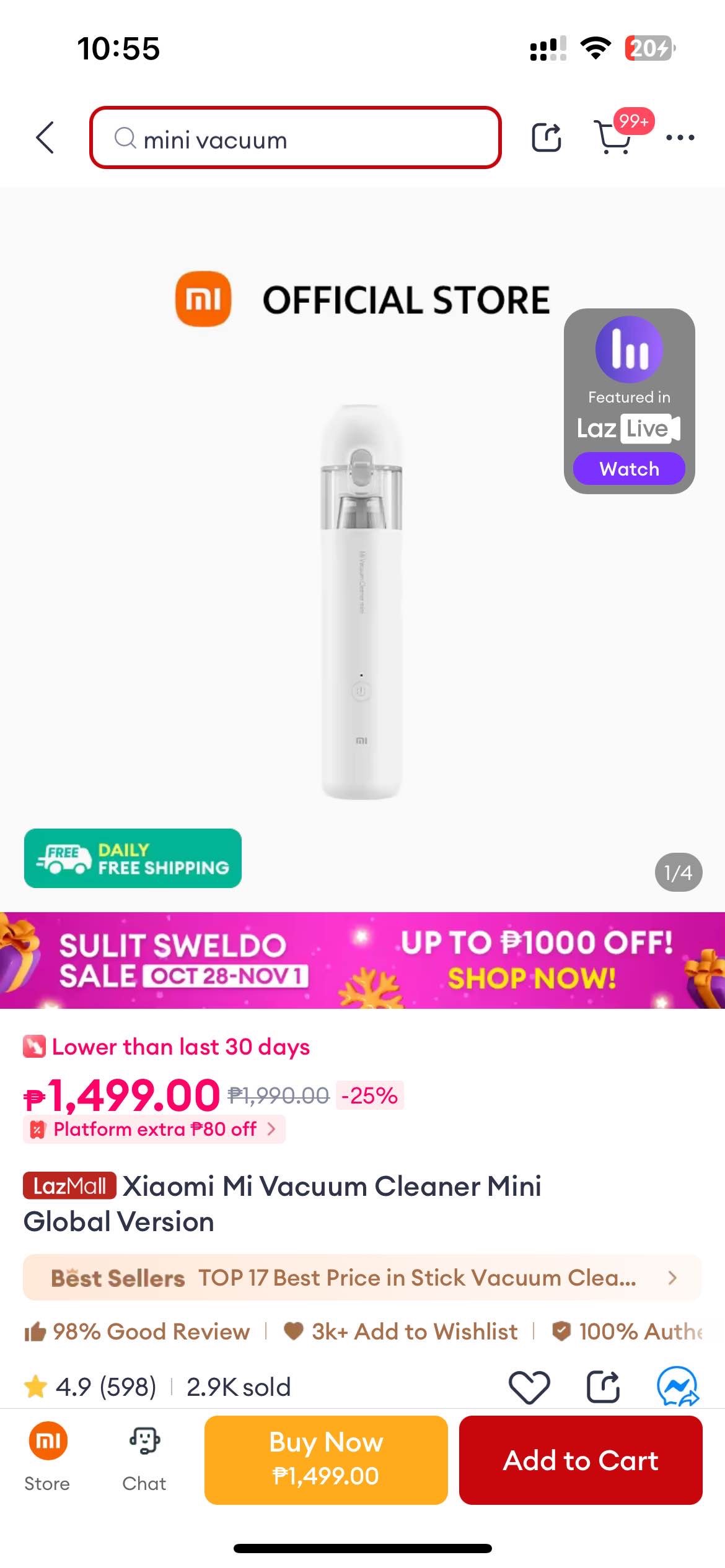 LAZMALL Xiaomi Mi Vacuum Cleaner Mini Global Version
