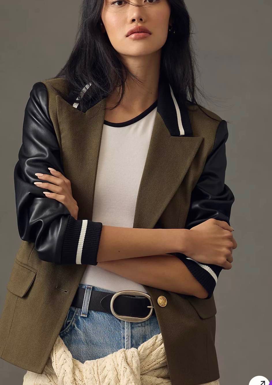 Avec Les Filles Mixed Fabric Blazer