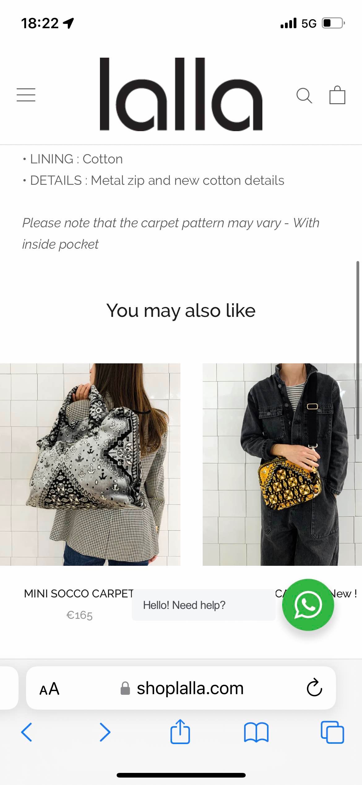 lalla mini socco carpet bag