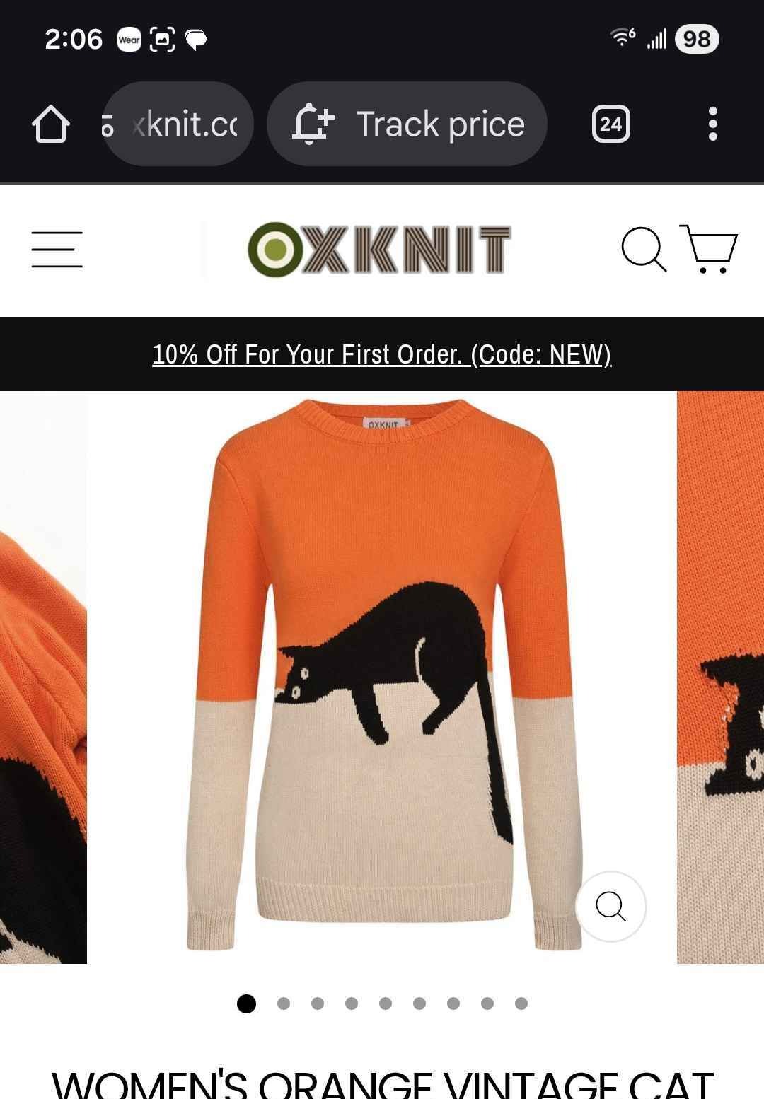 Women's orange vintage cat jacquard knitwear