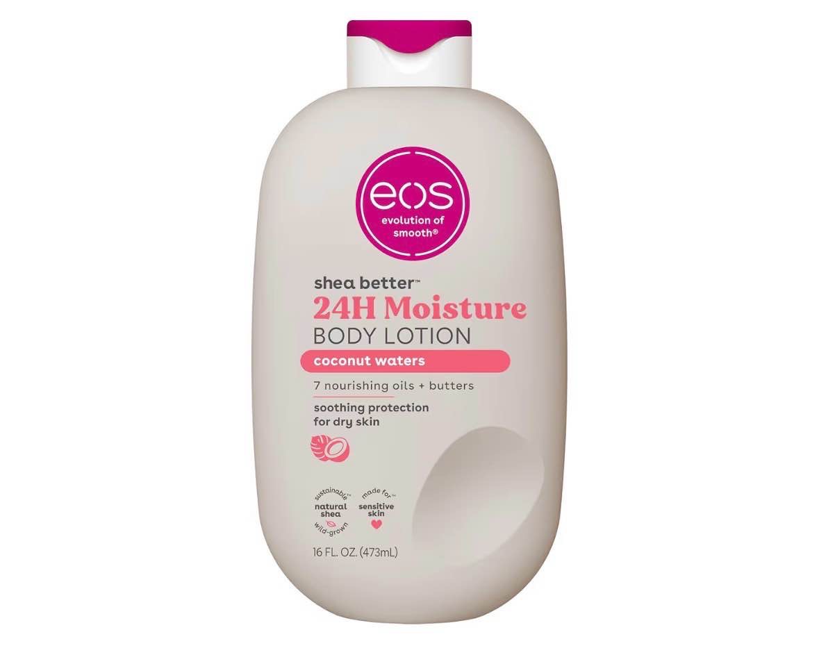 eos Shea Better Body Lotion Coconut Waters, 24-Hour Moisture Skin Care, Lightweight & Non-Greasy, Natural Shea, Vegan, Coconut Body Lotion, 16 fl oz