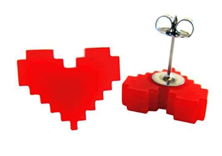 Pixel Heart Earrings, Stainless Steel Stud Earrings, 8 Bit Video Game, Red Heart Studs