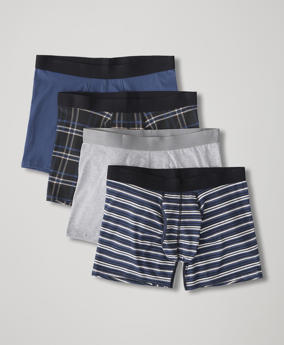 PACT Men's Striped Plaid Everyday Boxer Brief 4-Pack S