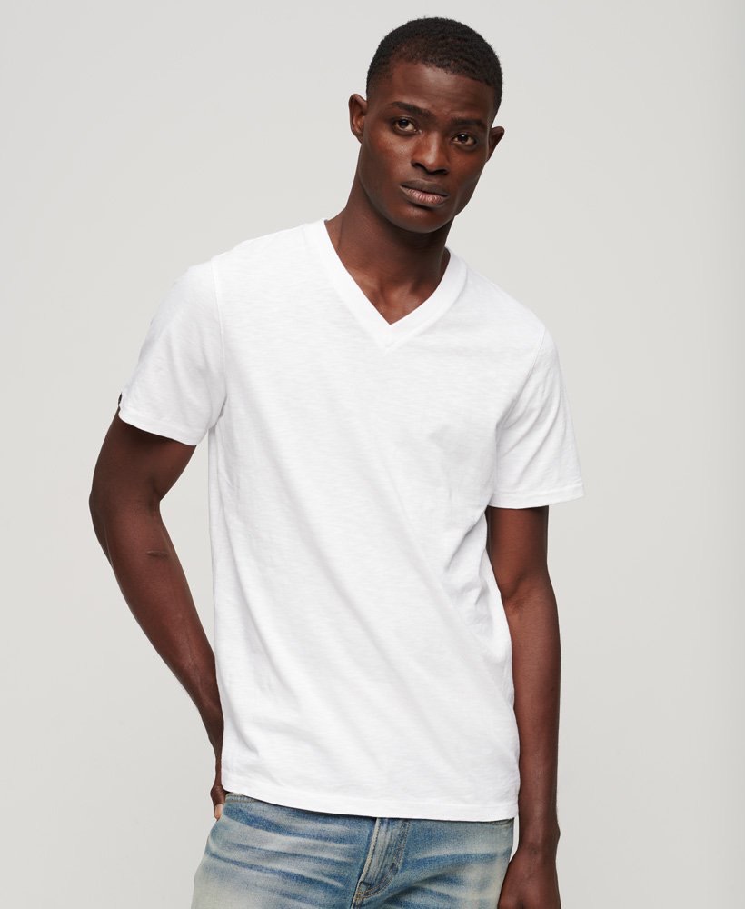 Men's V Neck Slub T-shirt in Optic | Superdry US