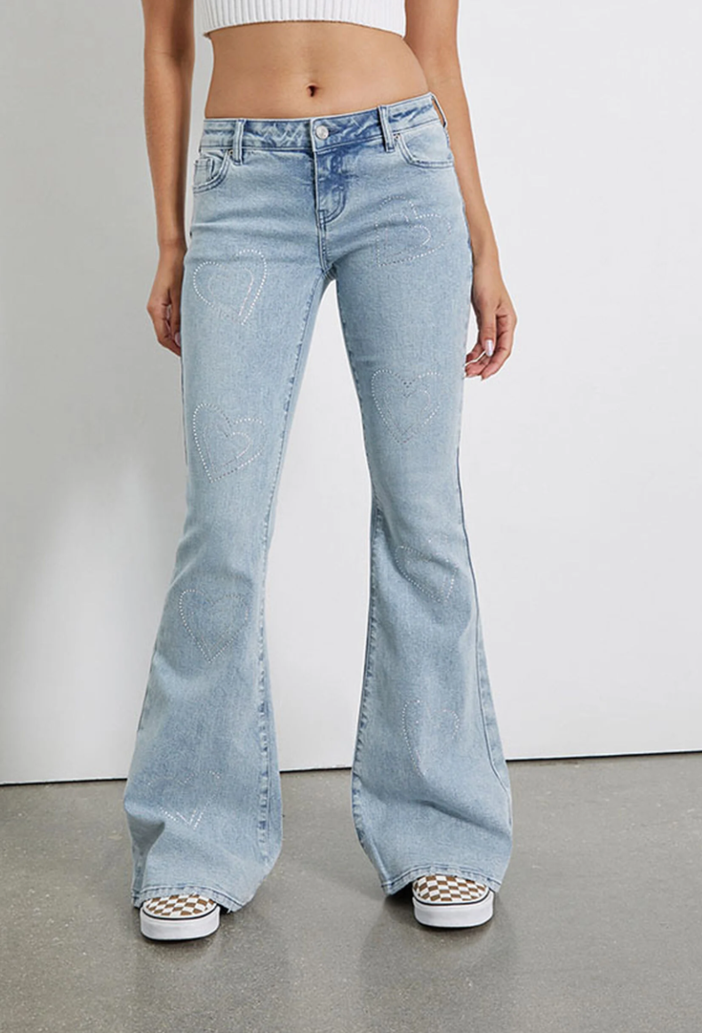 PacSun Light Blue Rhinestone Low Rise Flare Jeans