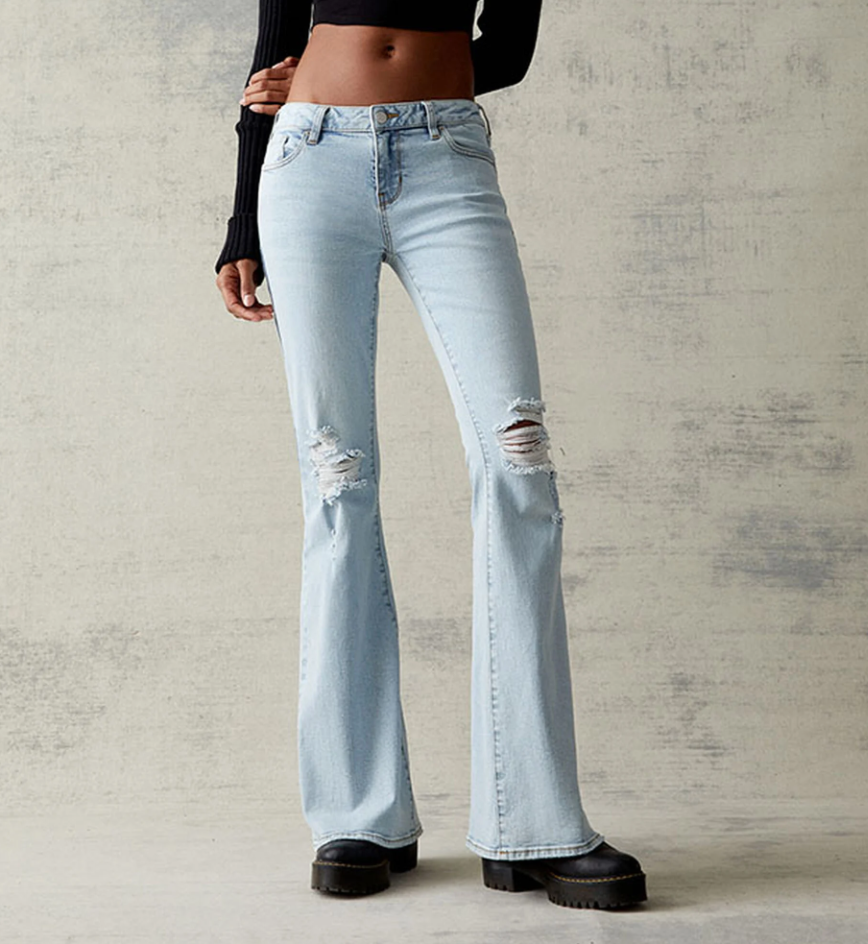 PacSun Light Blue Ripped Stretch Low Rise Flare Jeans