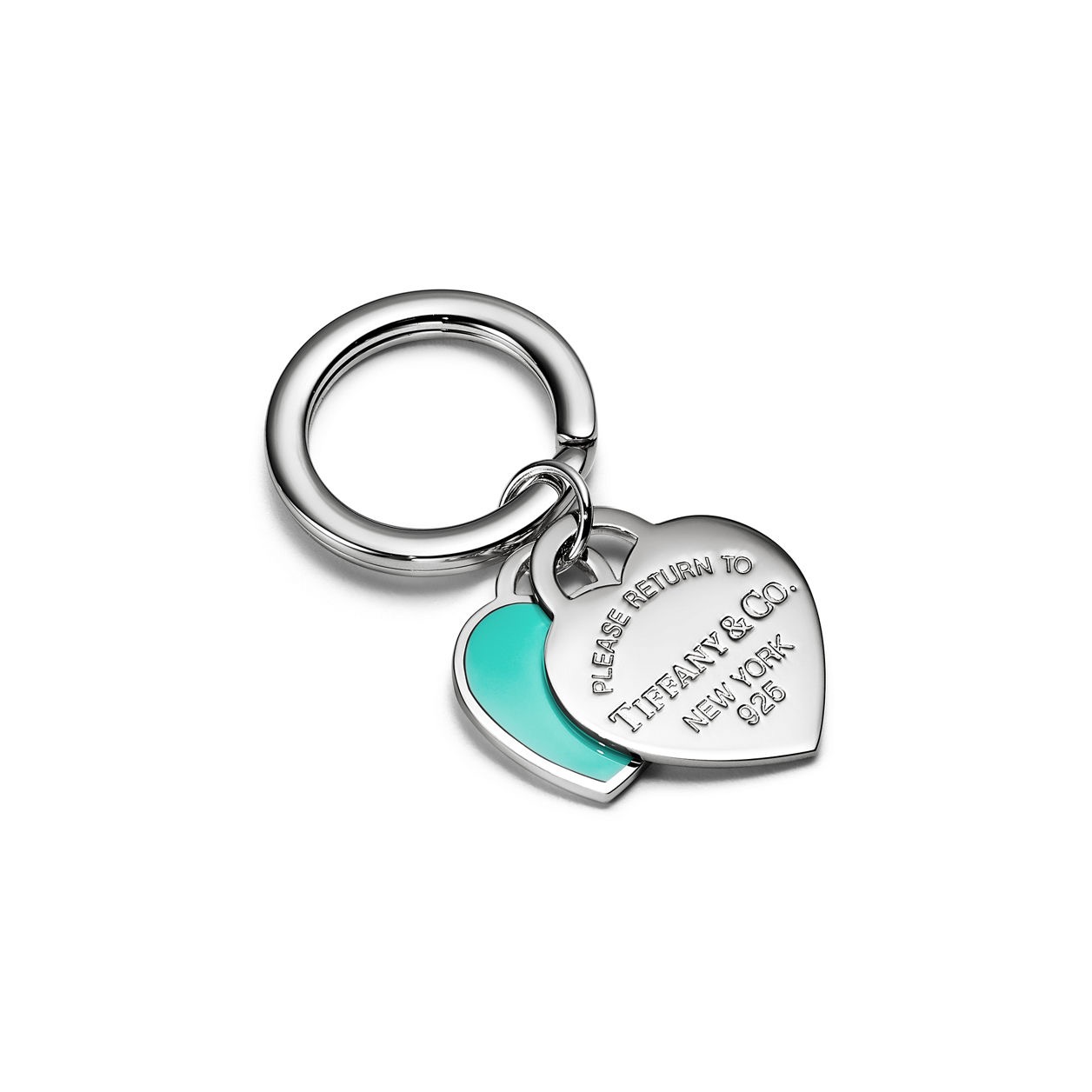 Return to Tiffany double heart keyring in silver with tiffany blue